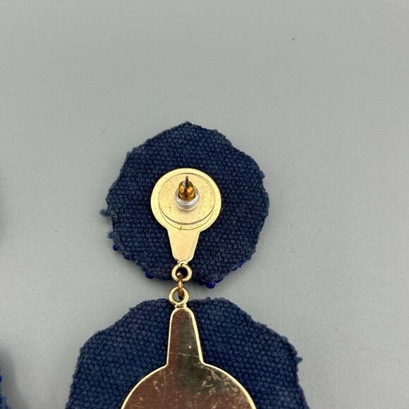 Blue Beaded Dangle Floral Flower Piereced Ears Earrings - Picture 5 of 7